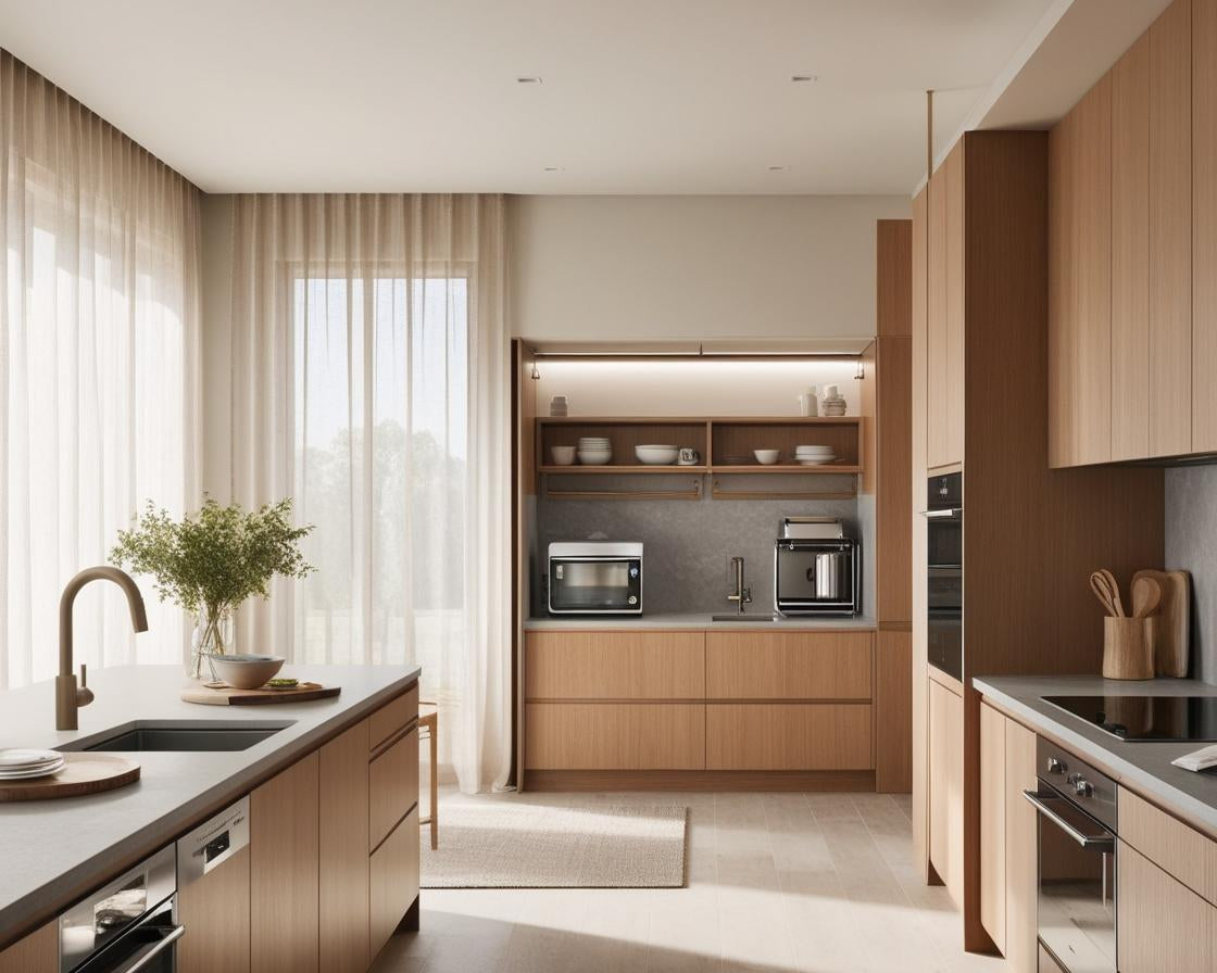 A modern kitchen interior with an elegant and functional layout, designed to match a family's daily lifestyle.