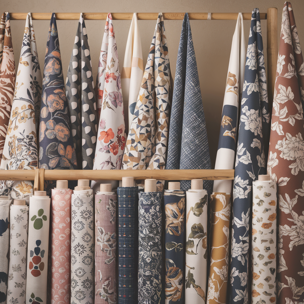 A photo of a cotton fabric collection with eco-luxe home textiles for sale in an online store.