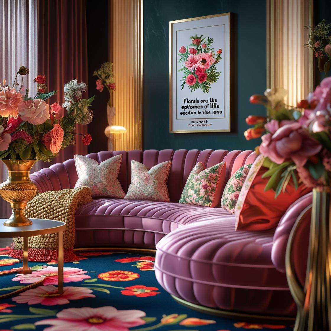 A stylish, expressive living space that reflects the 2025 floral revival in home décor.