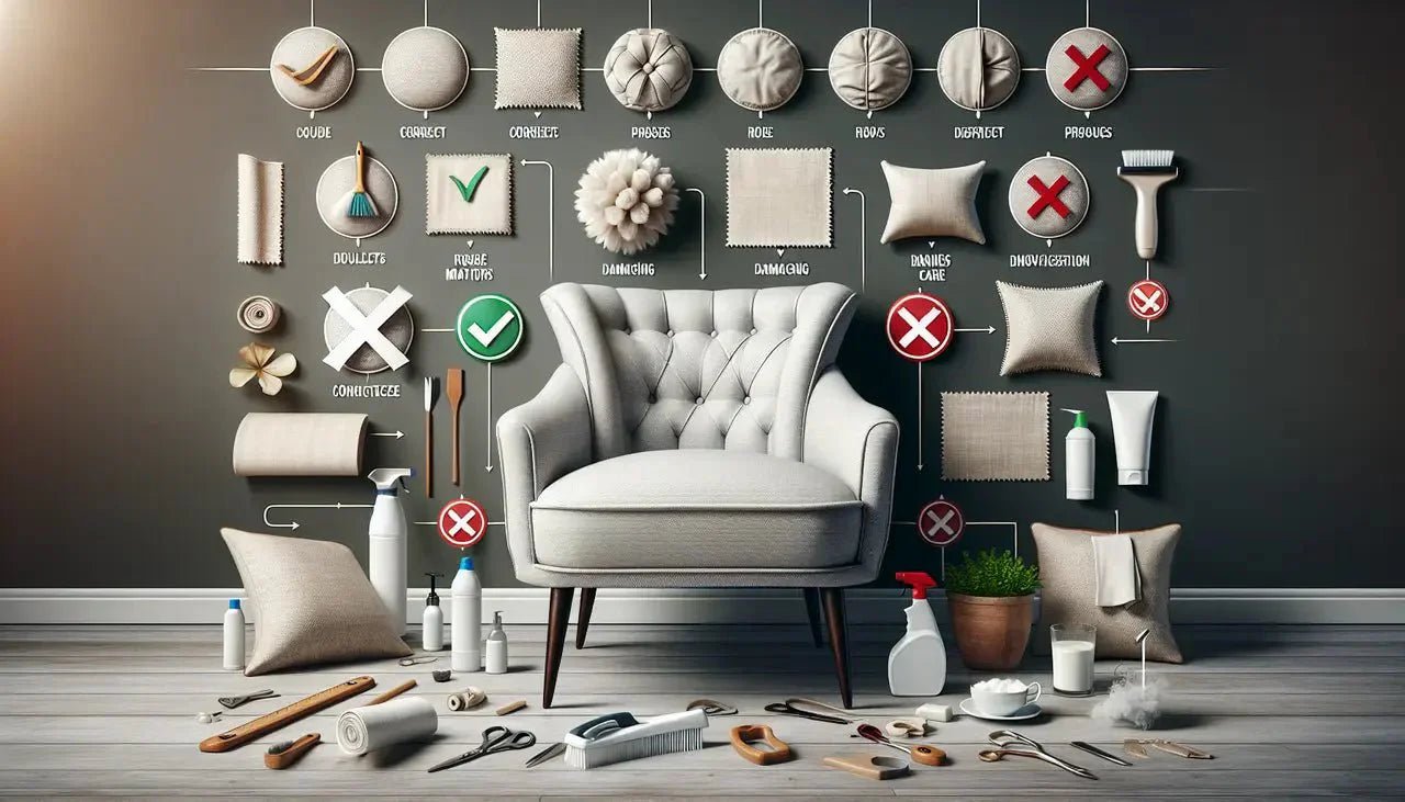 A cozy, sunlit living space featuring linen-upholstered furniture with soft block-printed patterns.