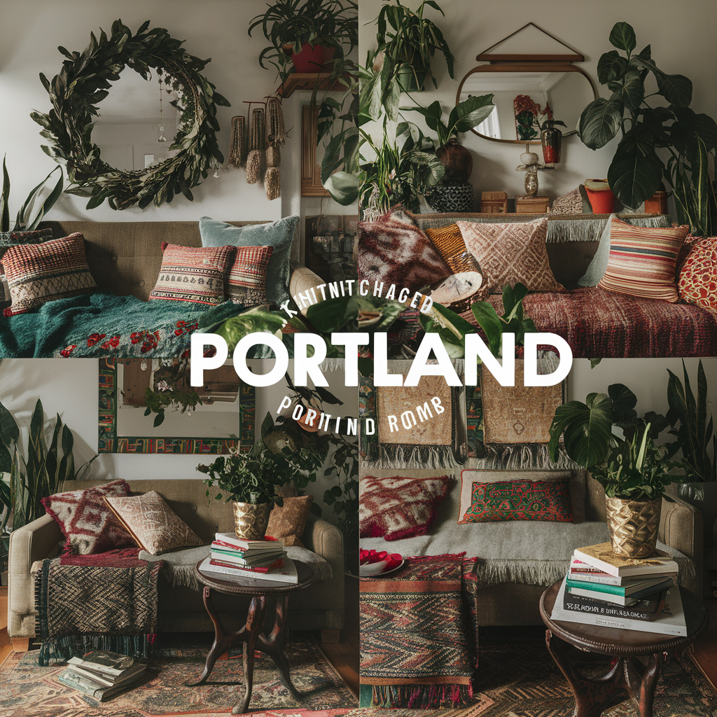 A stunning interior design shot of a Portland-inspired boho-chic room