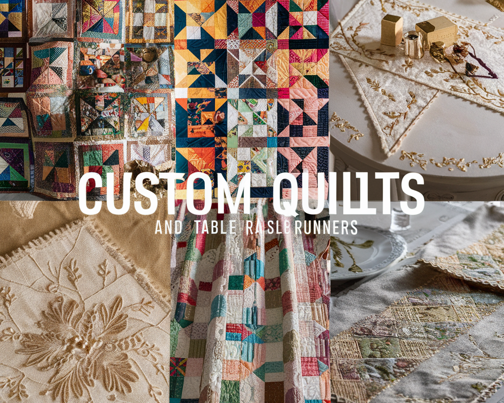 A stunning photo spread showcasing a variety of custom quilts and table runners, which have become a popular and enduring USA décor trend.