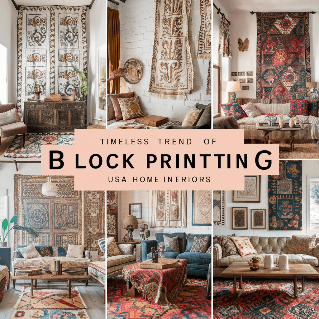 A stunning image featuring an array of intricately designed block-printed home accessories