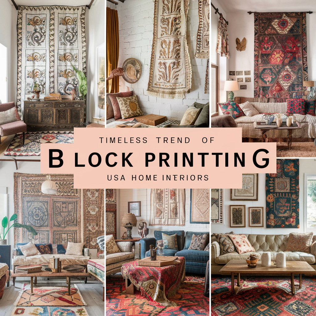 A stunning image featuring an array of intricately designed block-printed home accessories