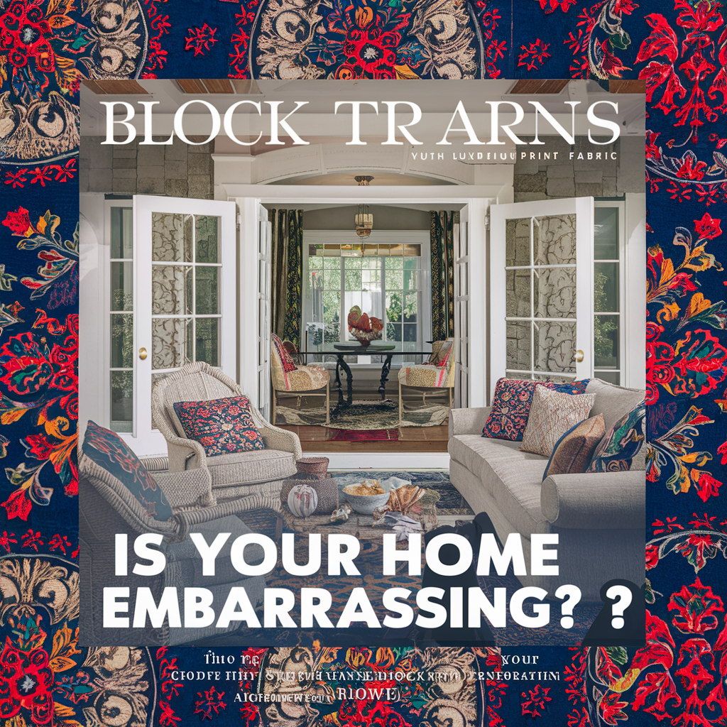 A stunning cover image that captures the essence of home transformation through the use of luxurious block print fabric. The elegant home is adorned with intricate patterns and vibrant colors, creating a cozy and inviting atmosphere. 