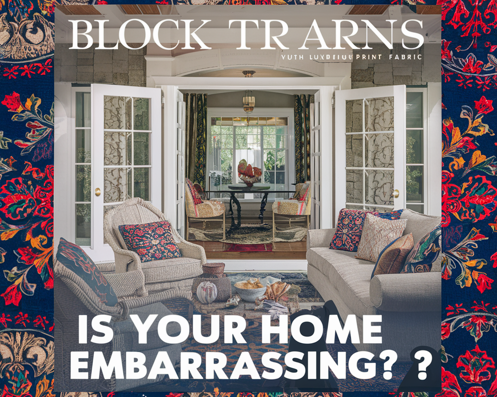 A stunning cover image that captures the essence of home transformation through the use of luxurious block print fabric. The elegant home is adorned with intricate patterns and vibrant colors, creating a cozy and inviting atmosphere. 