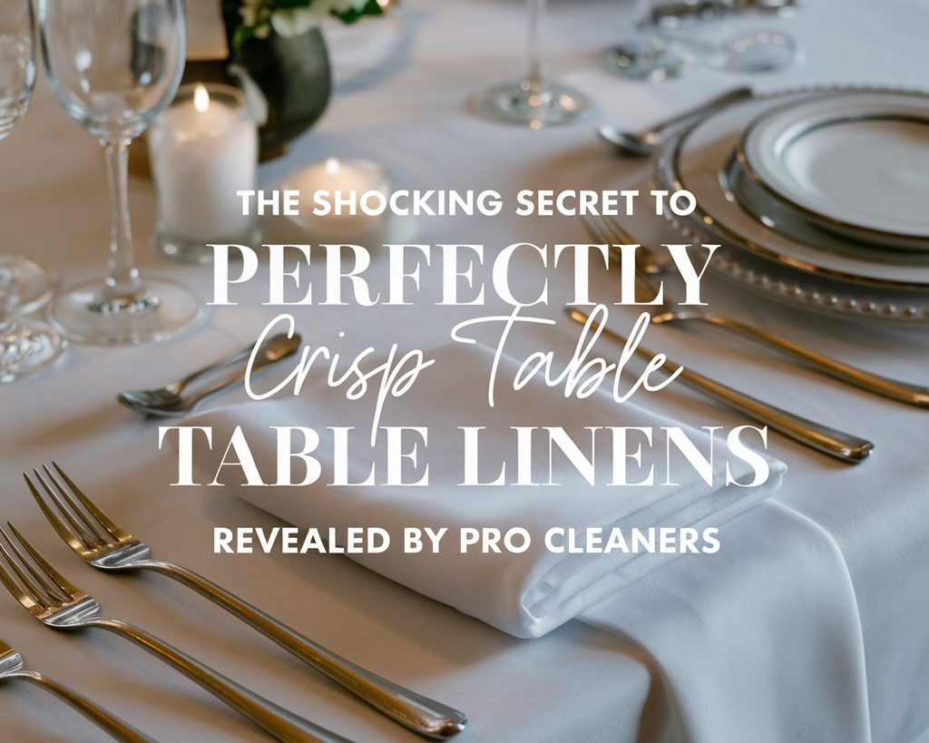 A thumbnail image of a photo with the text "The Shocking Secret To Perfectly Crisp Table Linens Revealed By Pro Cleaners". The photo shows a professionally cleaned and pressed table linens.