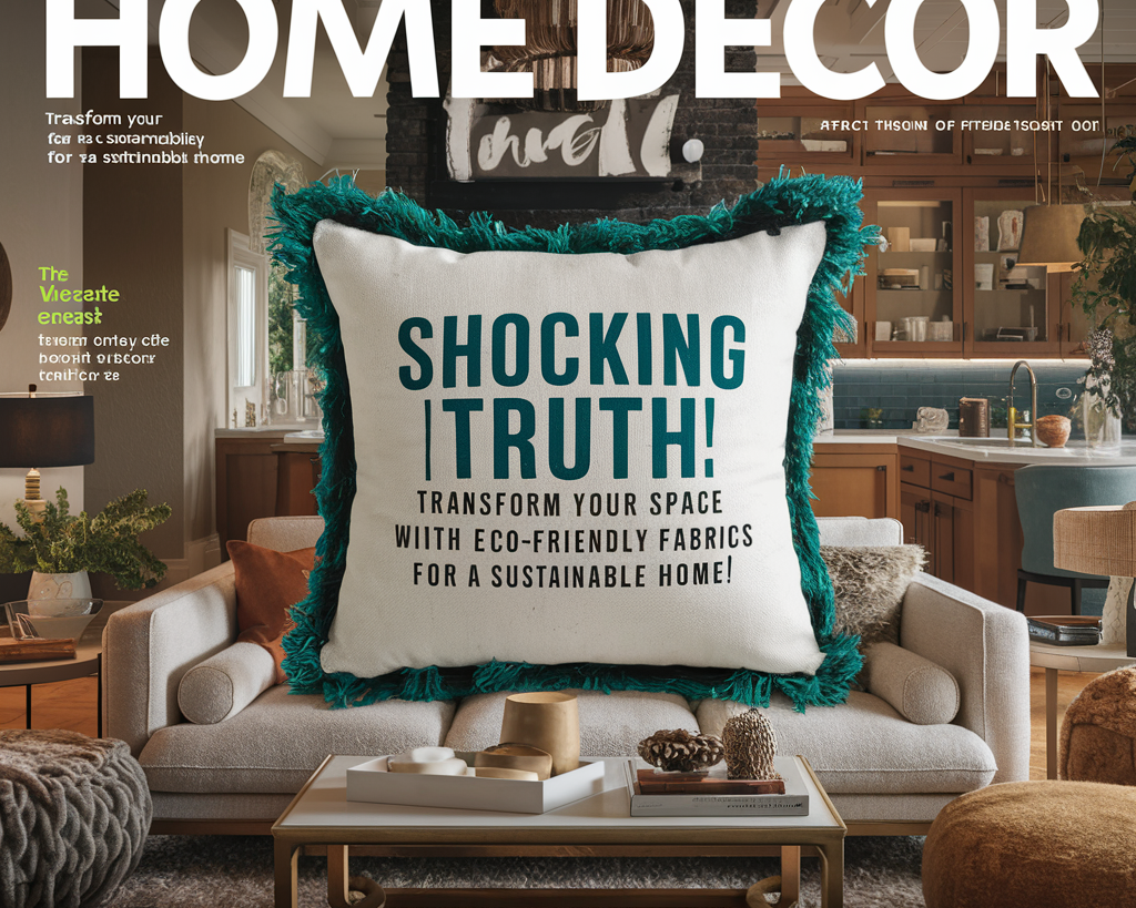 image that exudes a perfect blend of modern and cozy elements. The room is designed with a warm color palette, featuring stylish furniture and eco-friendly fabrics. At the center of the composition, a large, striking throw pillow.