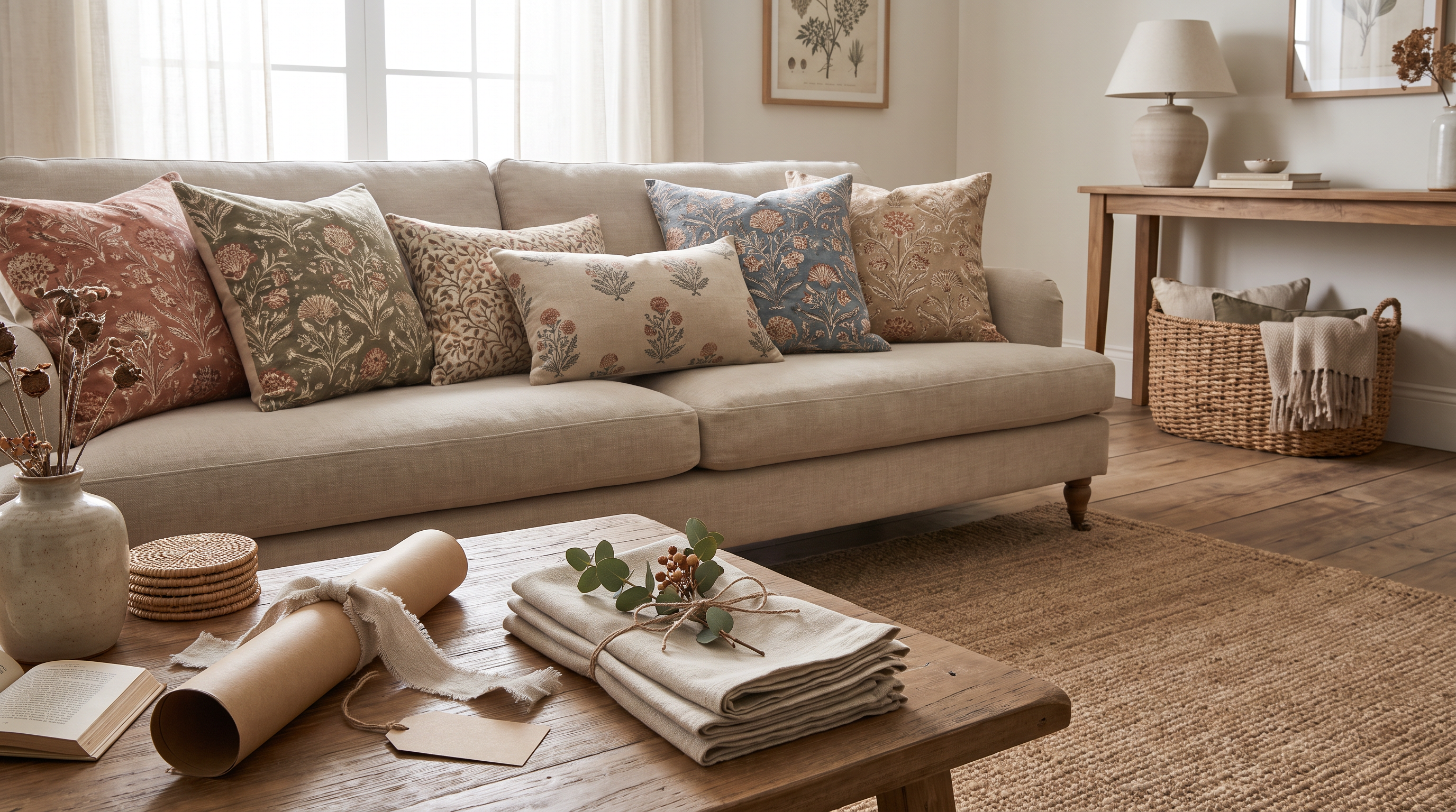 Hostess Gift Ideas: Linen Napkins and Block Print Pillows
