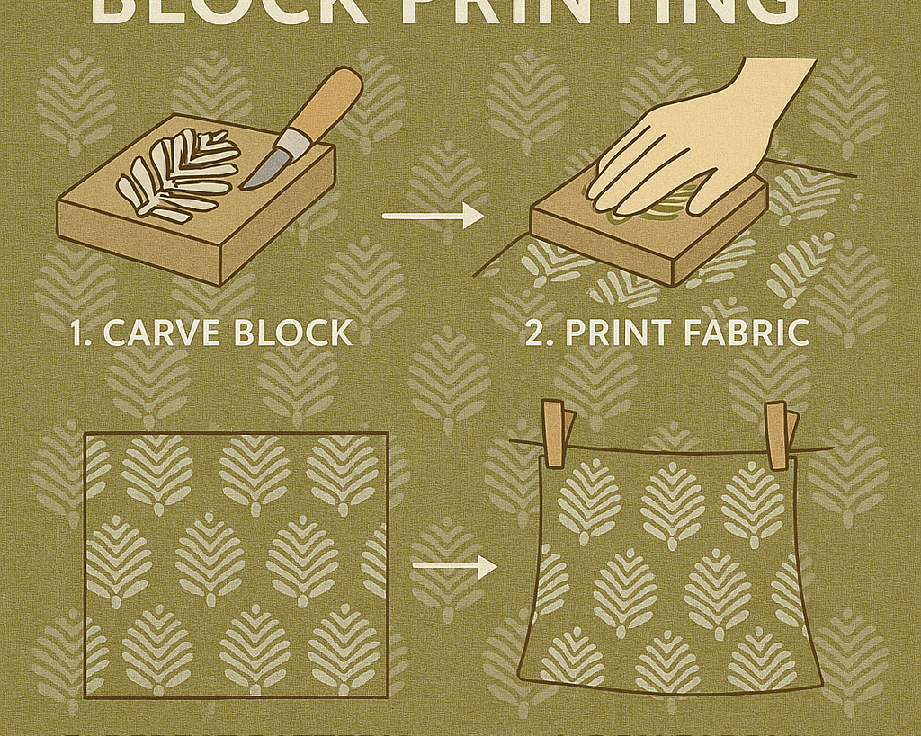 Carve Block – a wooden block being carved with the leaf design.