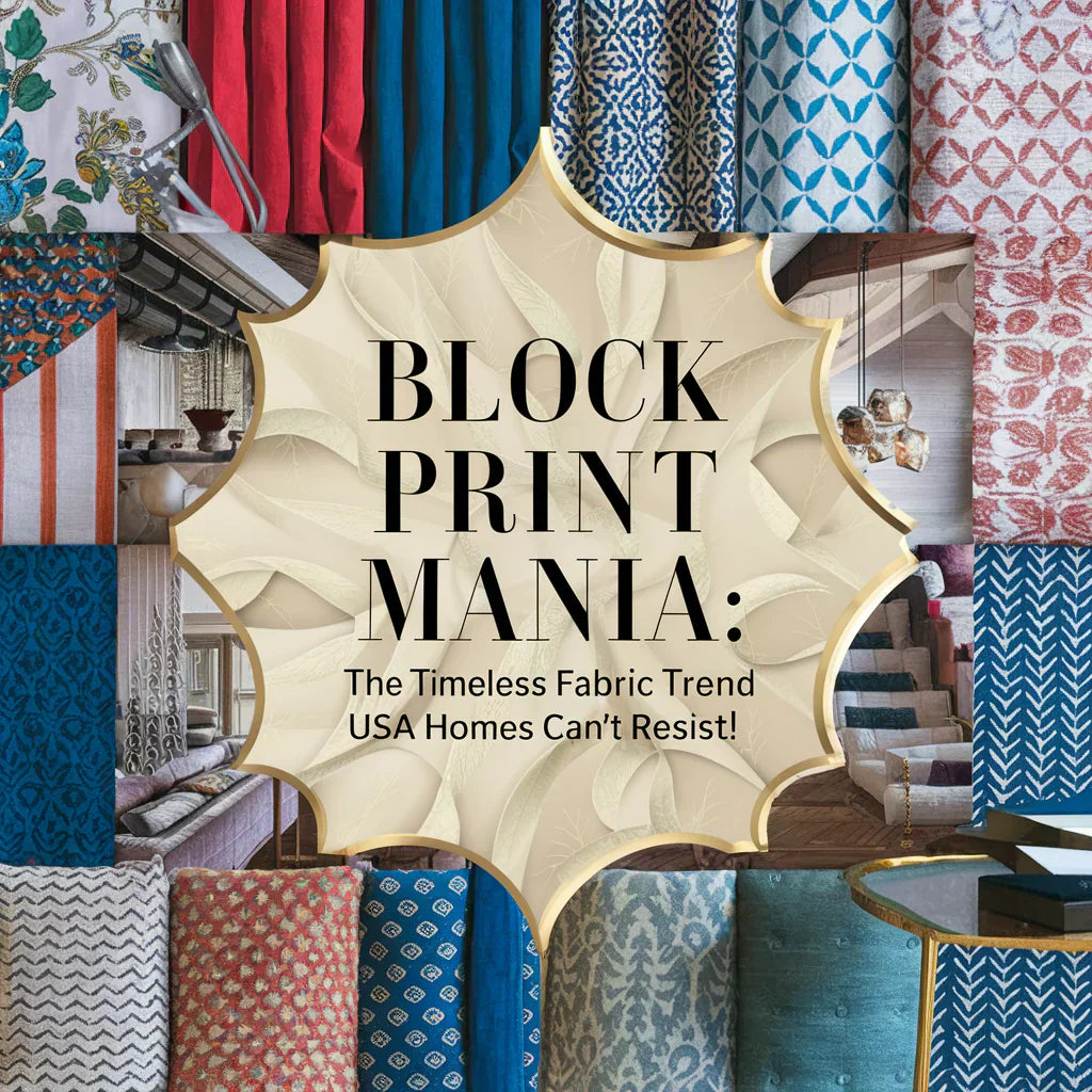 showcases a diverse selection of colorful and patterned fabrics, seamlessly integrated into a stunning home decor setting. The overall design exudes elegance, with a modern twist on traditional patterns.