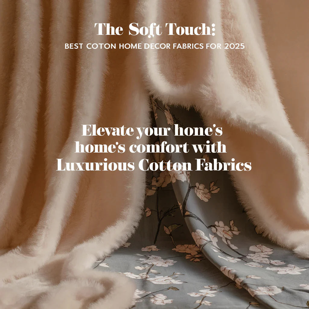 An eye-catching and alluring cover image for "The Soft Touch: Best Cotton Home Decor Fabrics for 2025 (USA Home Decor)" featuring soft, fluffy cotton fabric.