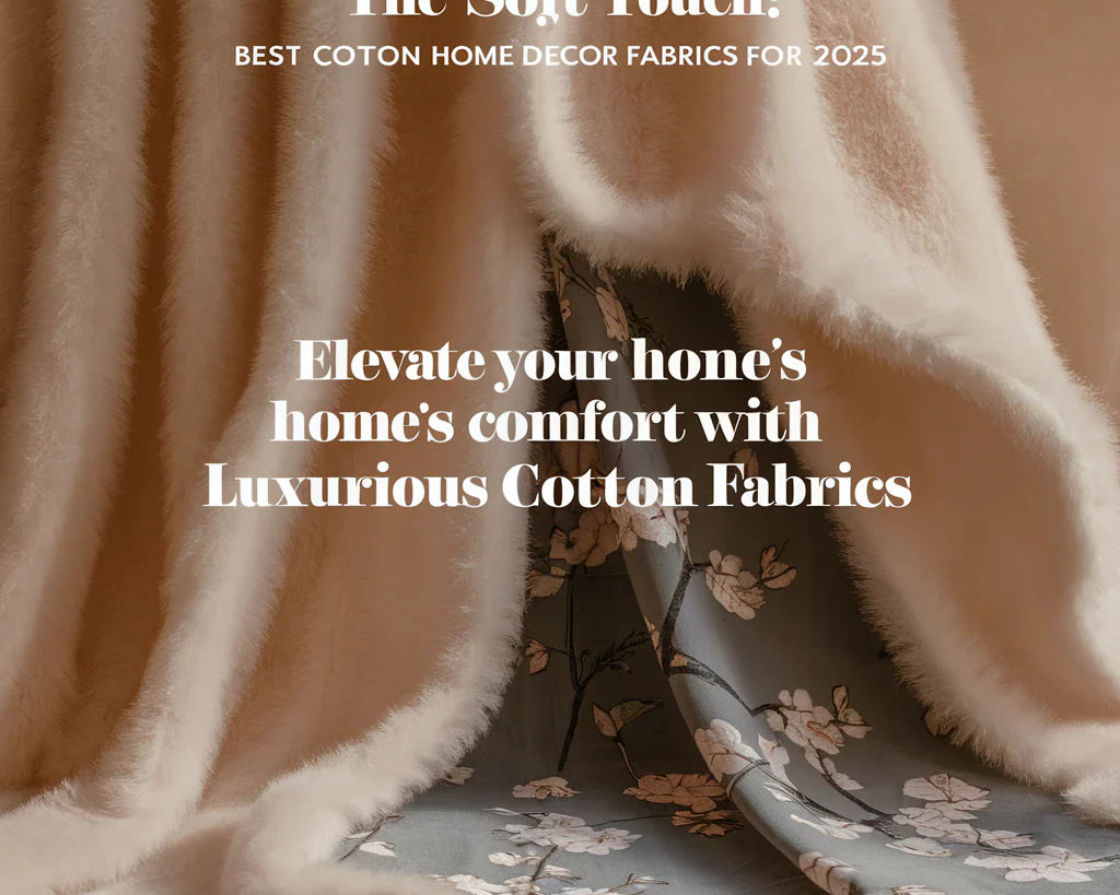 An eye-catching and alluring cover image for "The Soft Touch: Best Cotton Home Decor Fabrics for 2025 (USA Home Decor)" featuring soft, fluffy cotton fabric.