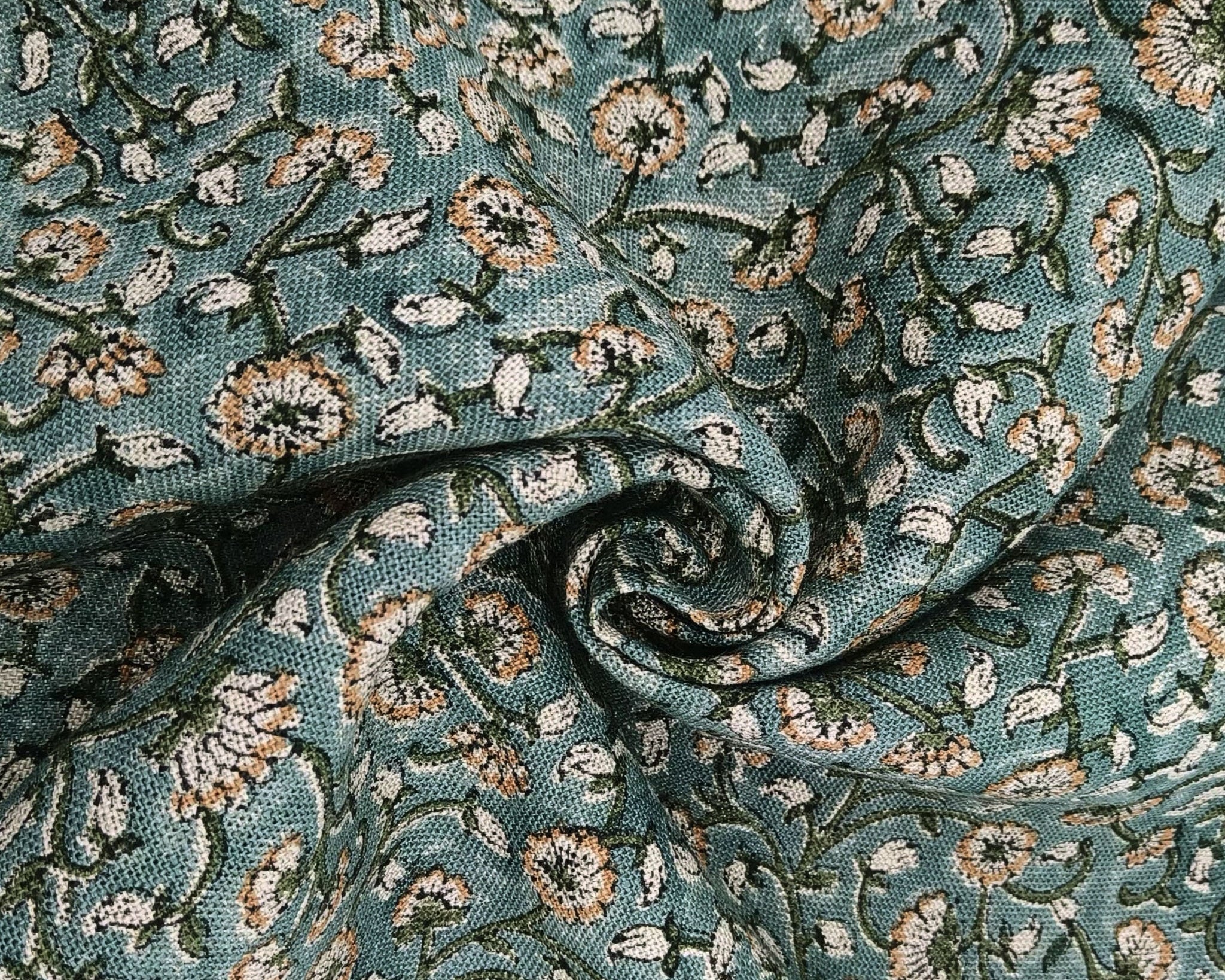 Block printed pure linen