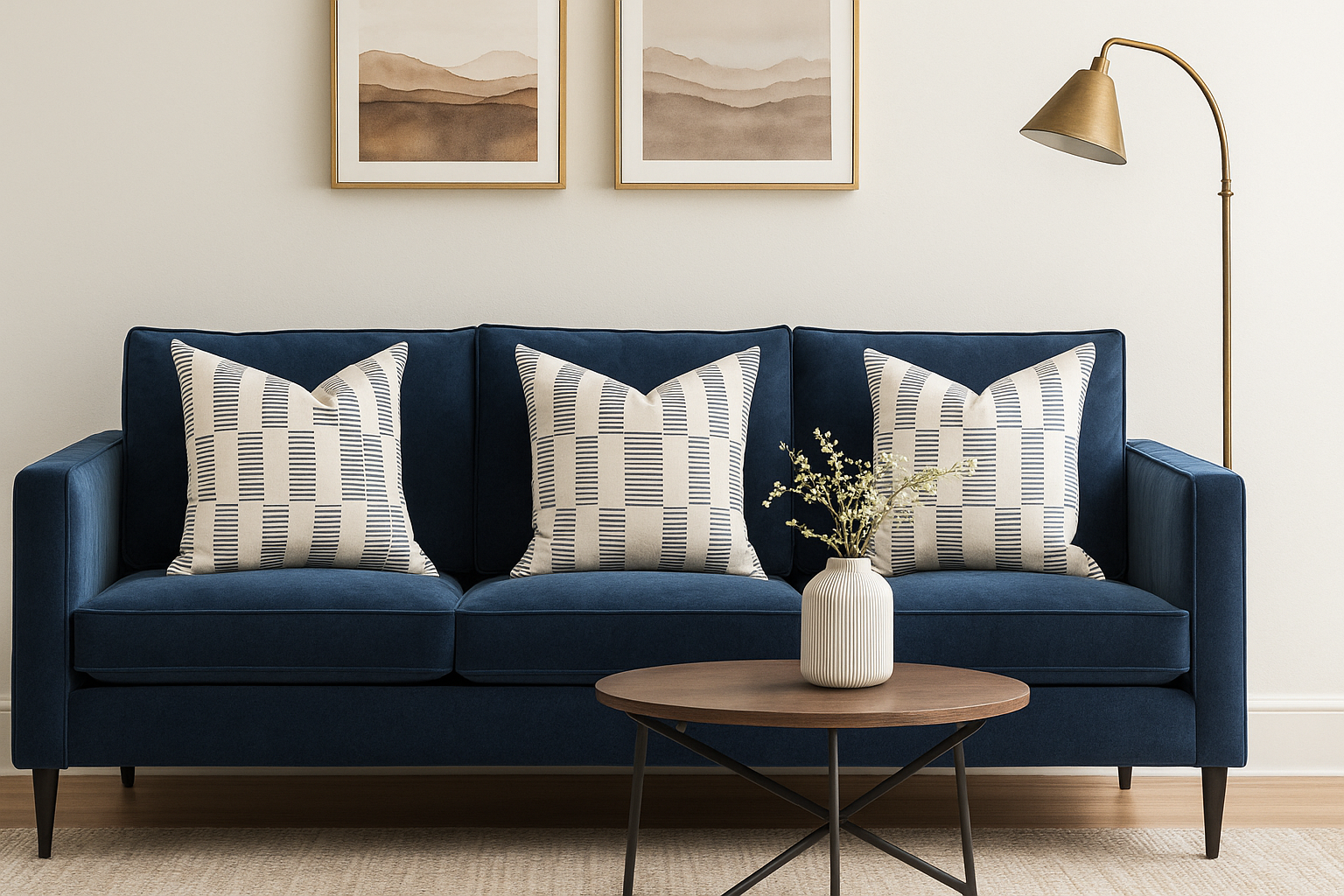 Hand-block printed stripe pillow cover fabric in blue and white, showcasing modern block printing trends for 2025 home decor.