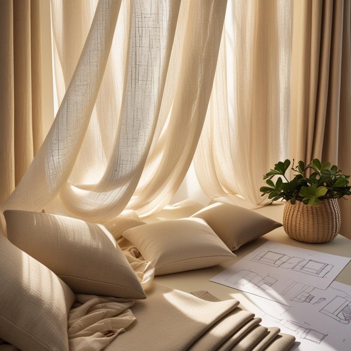 Close-up of smooth viscose fabric used in decorative pillows and curtains, showcasing its soft texture and breathable weave ideal for cozy home decor.