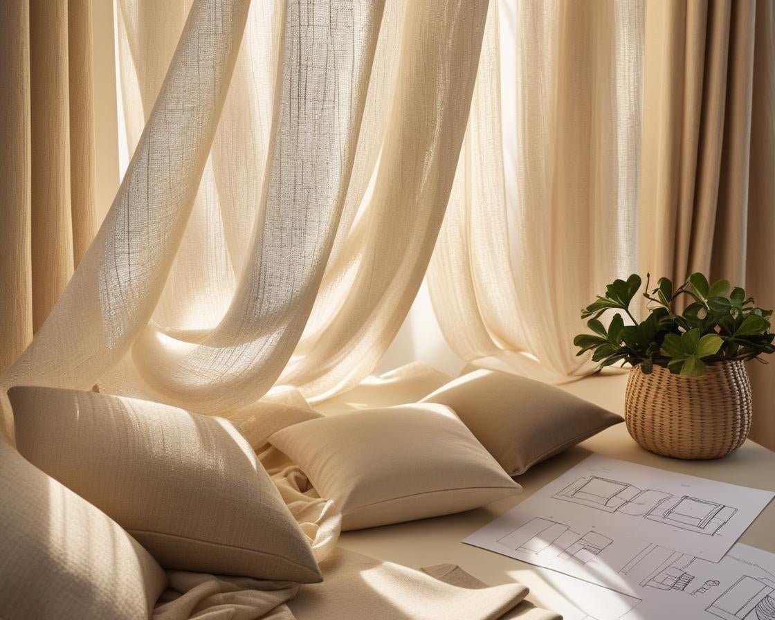 Close-up of smooth viscose fabric used in decorative pillows and curtains, showcasing its soft texture and breathable weave ideal for cozy home decor.