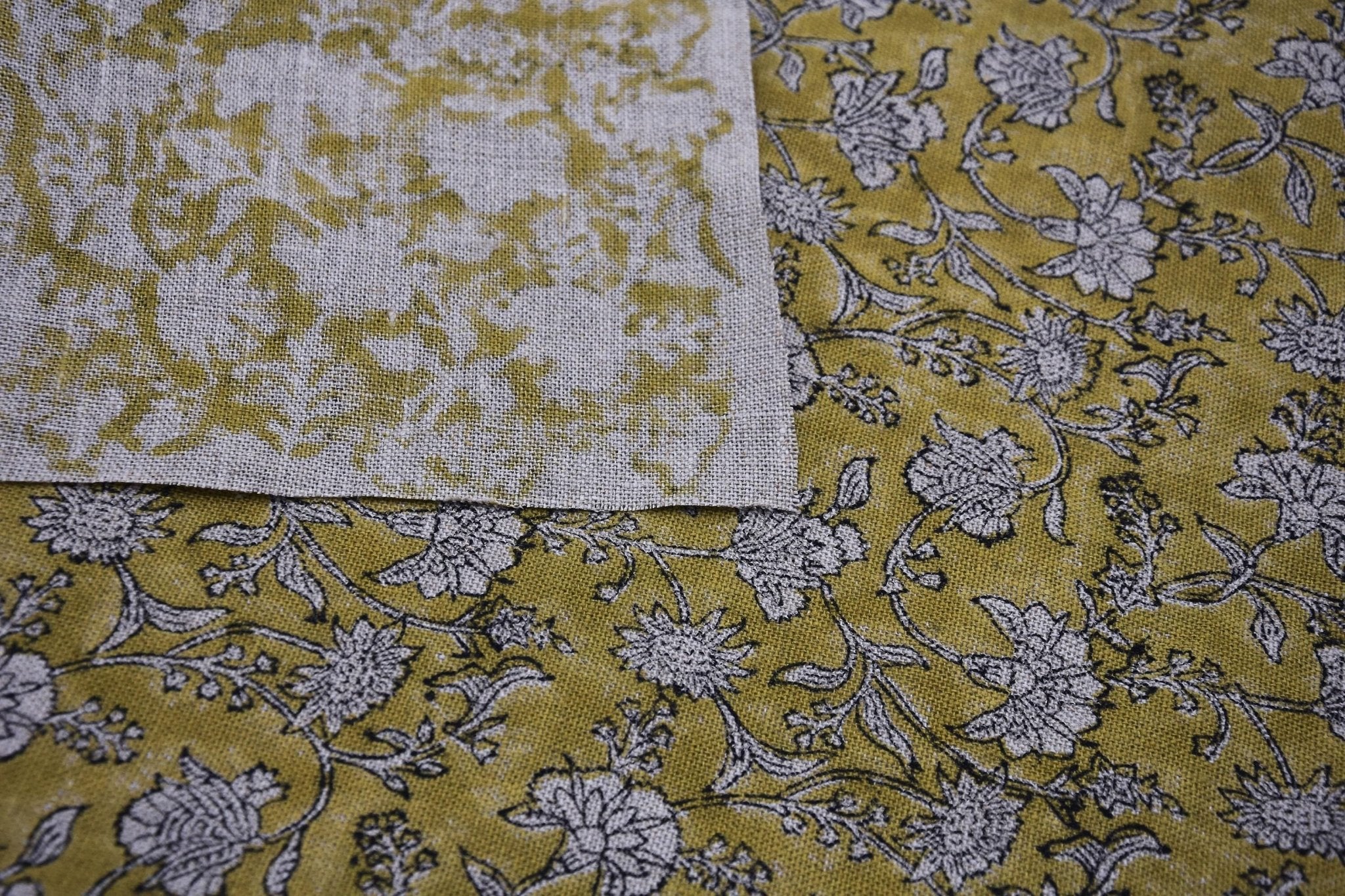 Linen Block Print Fabric 58 Inch Width Heavy Weight Linen Natural Base Color Curtains and Drapes Upholstery Handmade Art Pillow Covers Tablecloths and Runners Bedding Tote Bag Lampshades Napkins by Fabritual