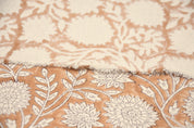 Block Printed Duck Canvas Fabric in Mediumweight Material in Bronze and Beige Floral for Window Curtains - RAJAT