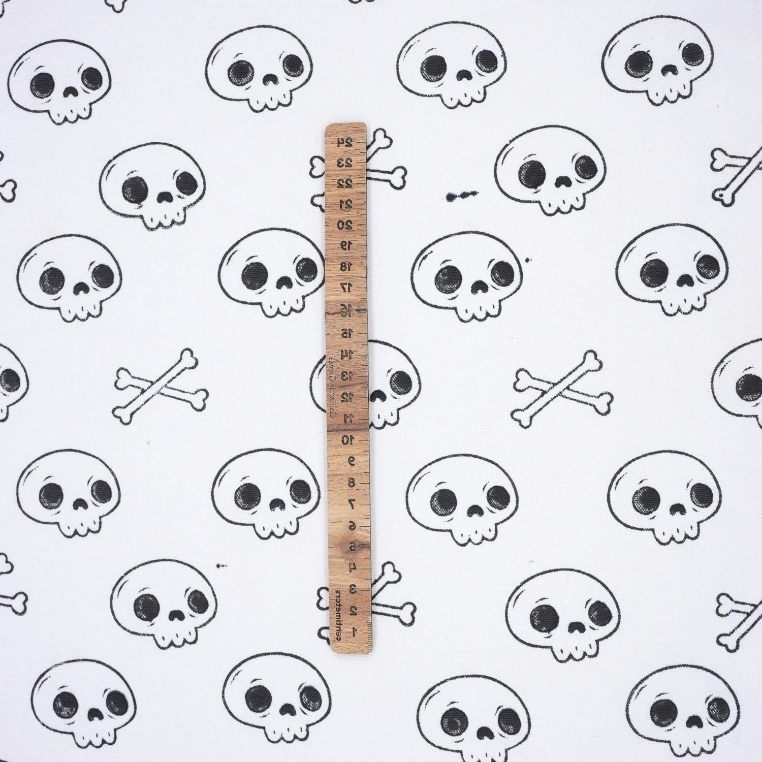 Handmade Black Skeleton Print Table Runner Elegant Fabric on Thick Cotton White for Halloween Decor