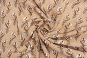 Hand Block Printed Brown and Dark Vanilla Floral Throw Pre Dip Fabric for Farmhouse Decor - Daffodil