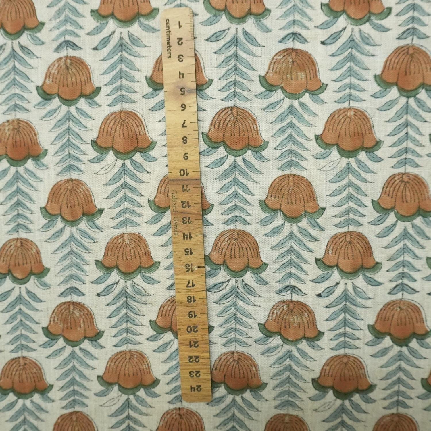 Block Print Fabric 58 Inch Width Light Weight Viscose Linen Natural Base Color and Floral Print Curtains and Drapes Pillow Covers Tablecloths and Runners Bedding Tote Bag Lampshades by Fabritual