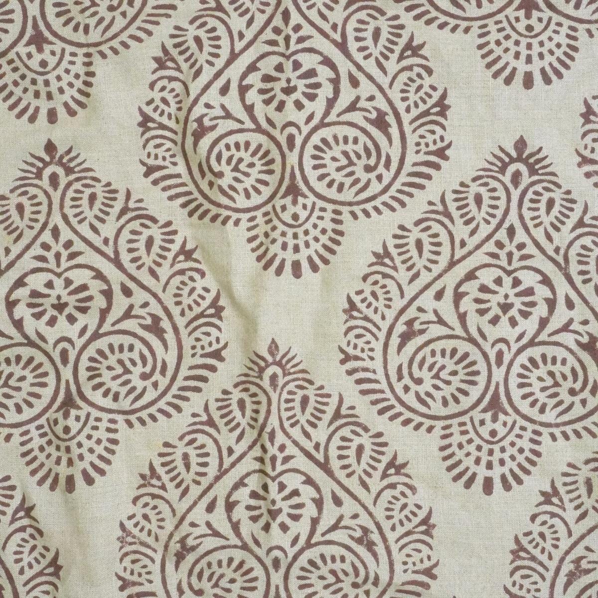 Indian Hand Stamped Block Printed Pure Linen Pastel Gray and Coconut Floral Fabric – RANG REKHA