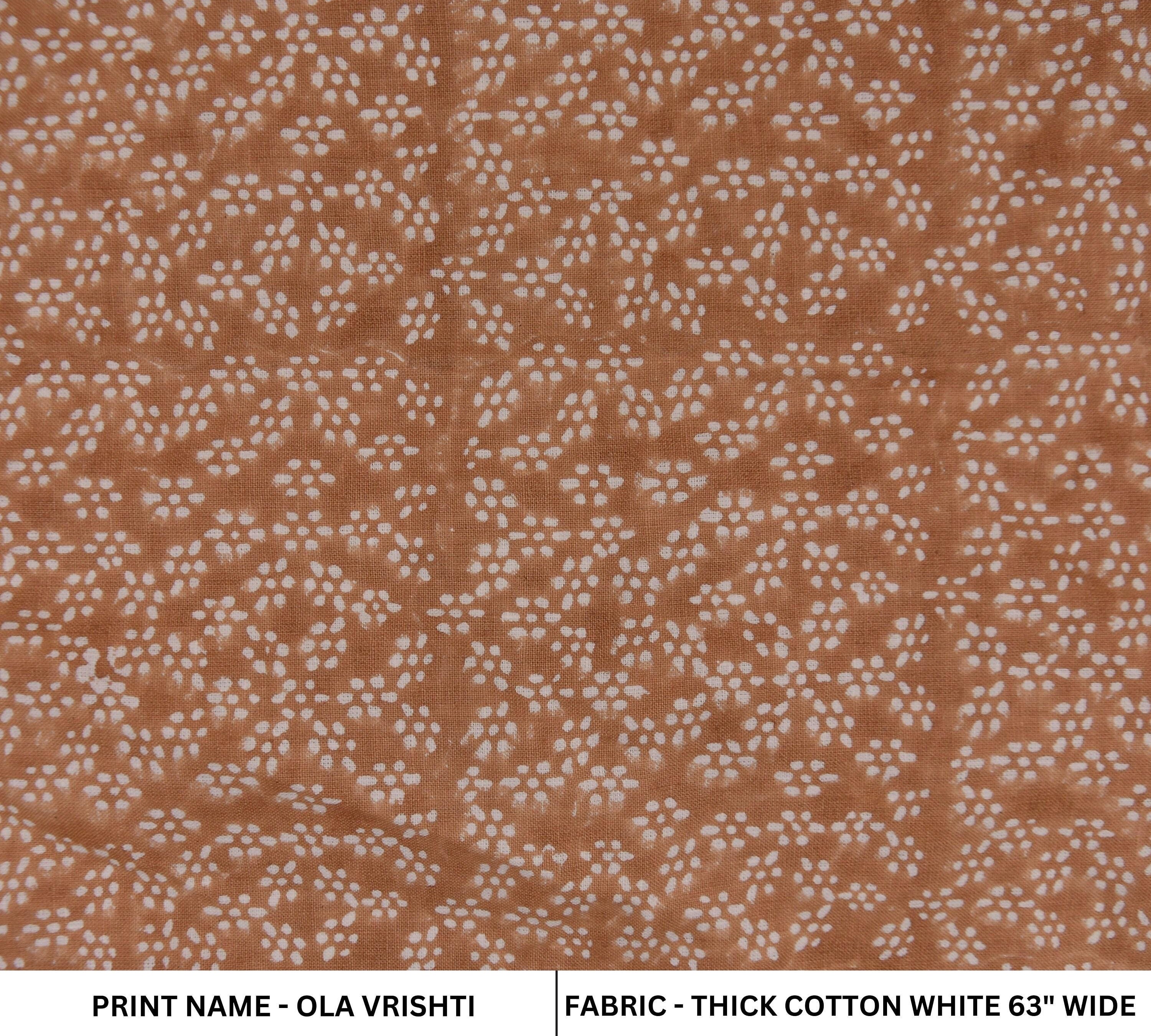 Cotton Block Print Fabric 63&quot; Width Medium Weight White Base Color Curtains and Drapes Pillow Covers Tablecloths and Runners Bedding Tote Bag Lampshades Napkins by Fabritual