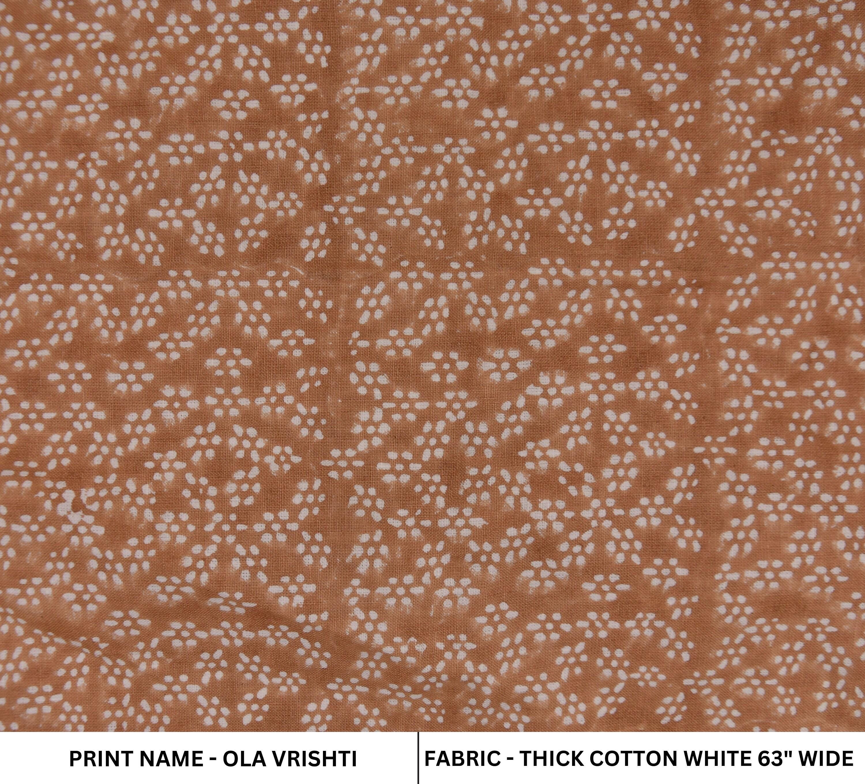 Cotton Block Print Fabric 63&quot; Width Medium Weight White Base Color Curtains and Drapes Pillow Covers Tablecloths and Runners Bedding Tote Bag Lampshades Napkins by Fabritual