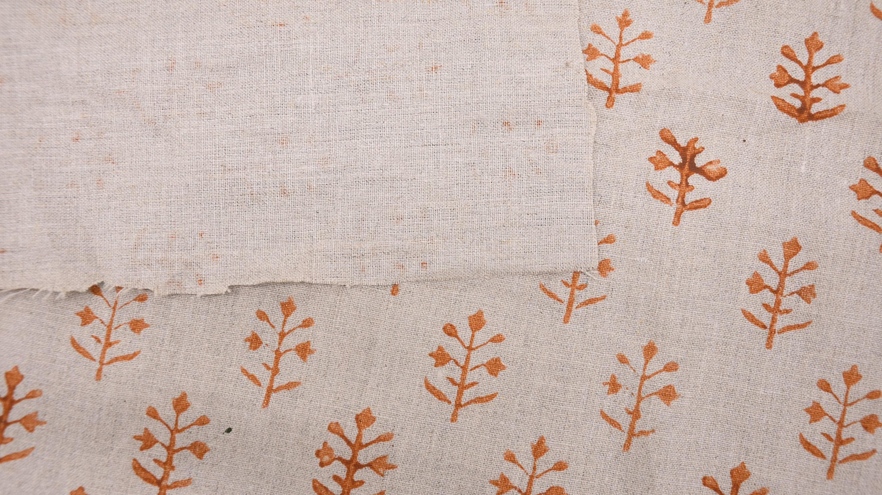 Linen Block Print Fabric 58 Inch Width Medium Weight Linen Natural Base Color Curtains and Drapes Upholstery Handmade Art Pillow Covers Tablecloths and Runners Lampshades Napkins by Fabritual