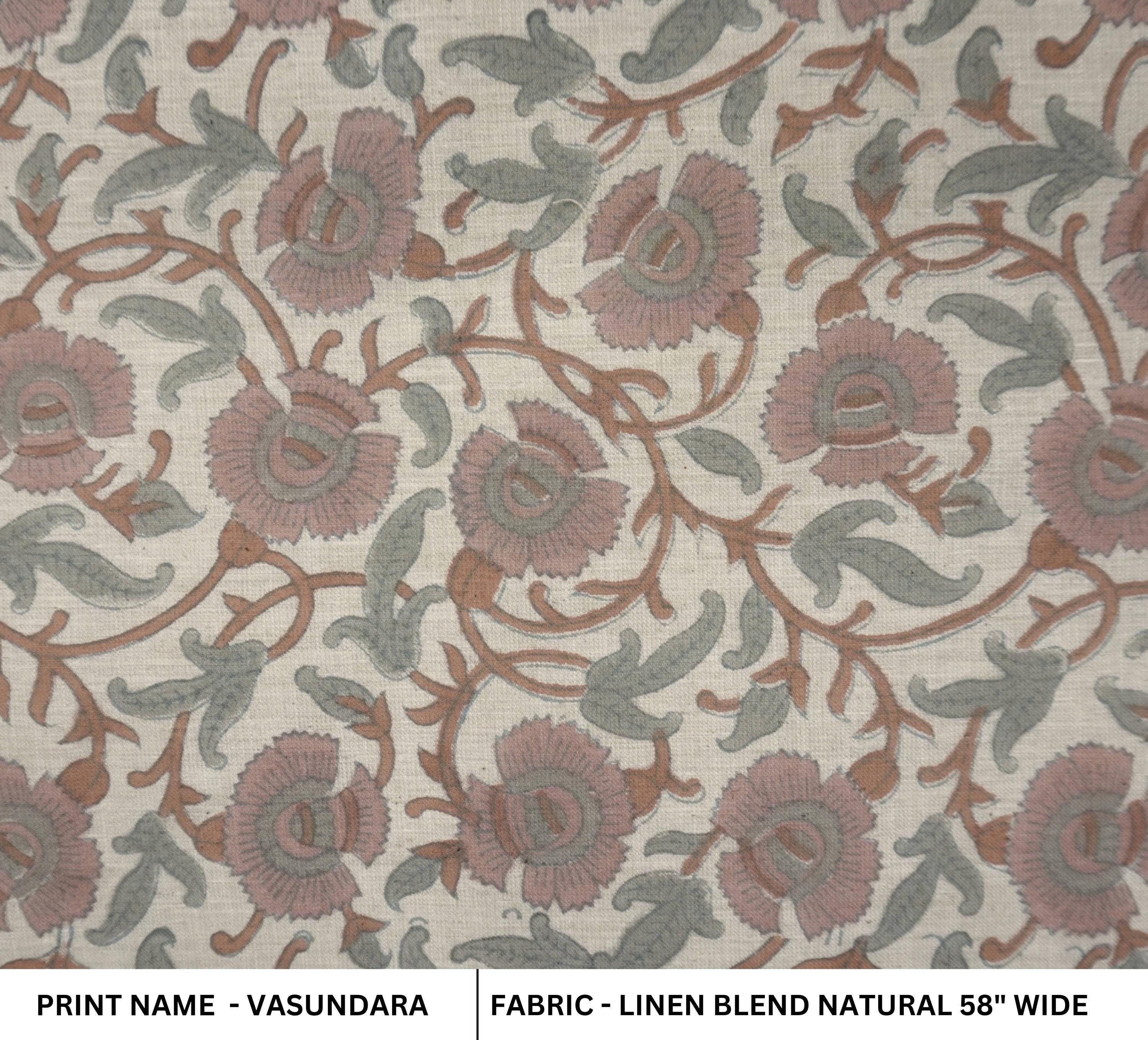 Linen Block Print Fabric Linen Blend 58 Inch Width Light Weight Linen Natural Base Color Curtains and Drapes Upholstery Handmade Art Pillow Covers Tablecloths and Runners Bedding Tote Bag Lampshades Napkins by Fabritual