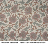 Handmade Indian Artisan Block Printed Bronze and Gray Floral Linen Blend Fabric For Interior Decor – VASUNDARA