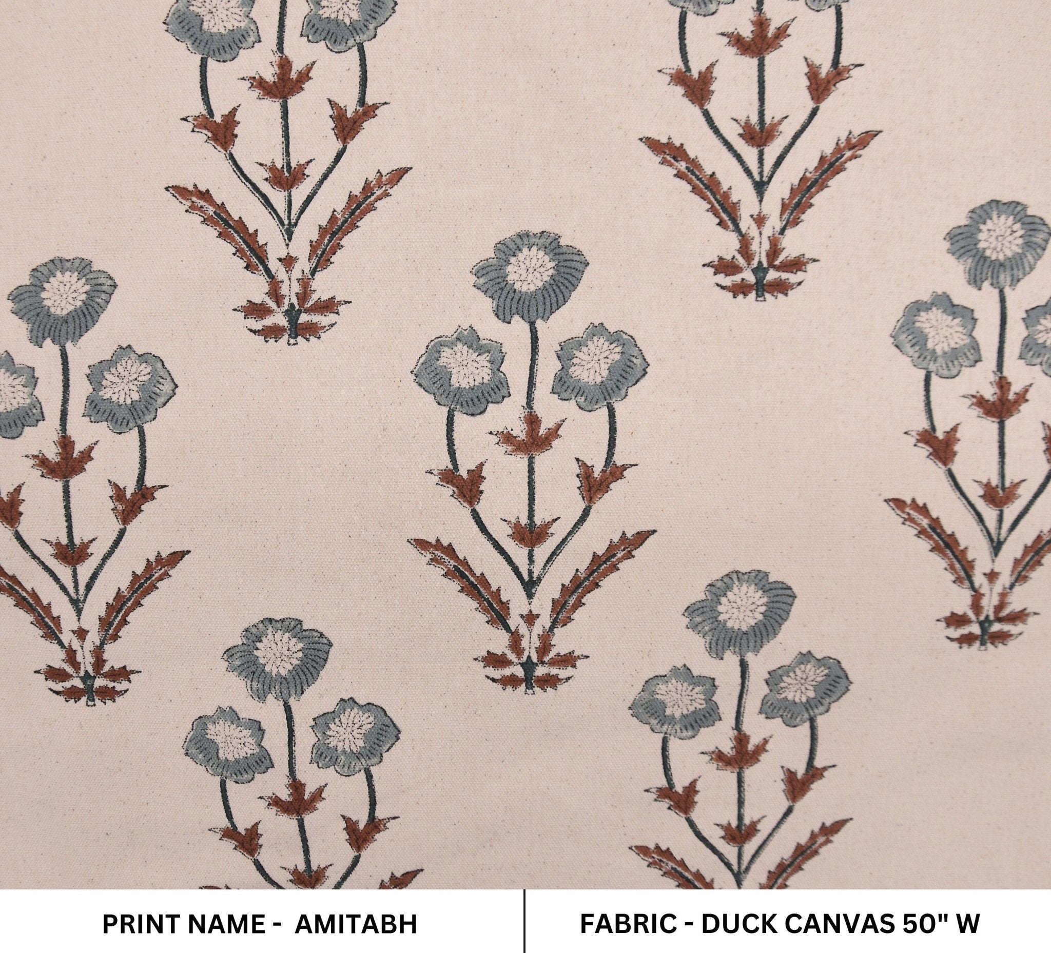 Cotton Block Print Fabric 50 Inch Width Medium Weight Duck Canvas Beige Base Color Curtains and Drapes Pillow Covers Tablecloths and Runners Bedding Tote Bag Lampshades Napkins by Fabritual