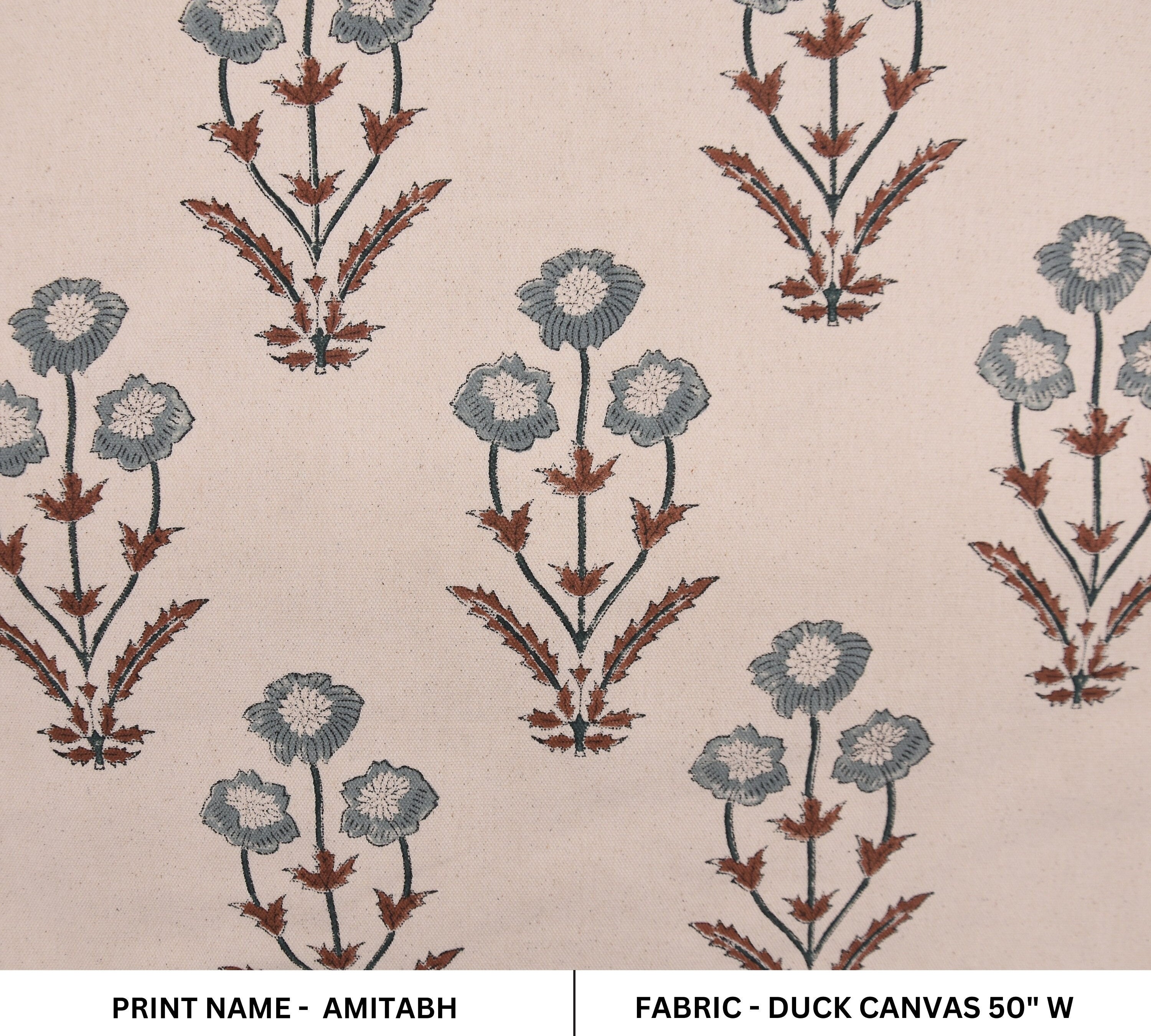 Cotton Block Print Fabric 50 Inch Width Medium Weight Duck Canvas Beige Base Color Curtains and Drapes Pillow Covers Tablecloths and Runners Bedding Tote Bag Lampshades Napkins by Fabritual