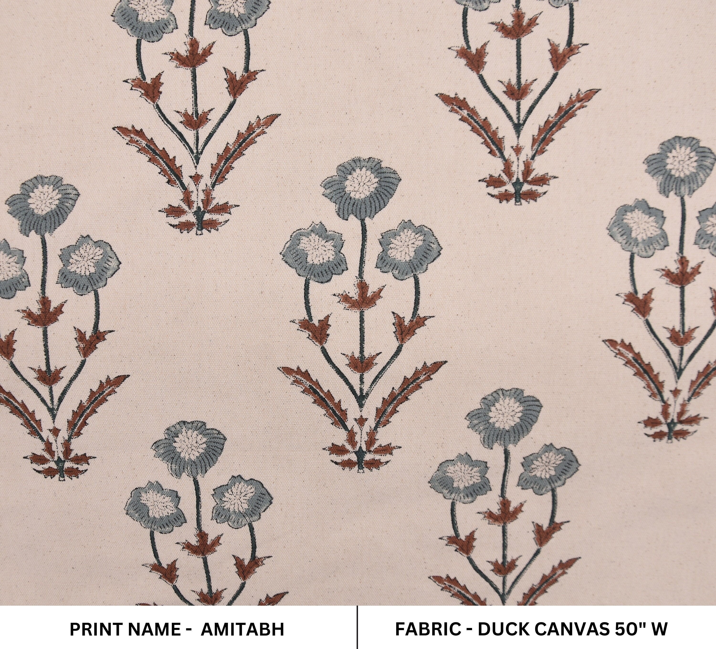 Cotton Block Print Fabric 50 Inch Width Medium Weight Duck Canvas Beige Base Color Curtains and Drapes Pillow Covers Tablecloths and Runners Bedding Tote Bag Lampshades Napkins by Fabritual