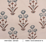 Handcrafted Block Print Duck Canvas 50" Wide Brown & Gray Floral Beige Base Fabric for Lampshades – Amitabh