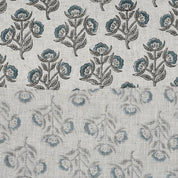 Handmade Art Viscose Linen Fabric for Roman Shade Decor with Bael Patra Print in Gray leaf