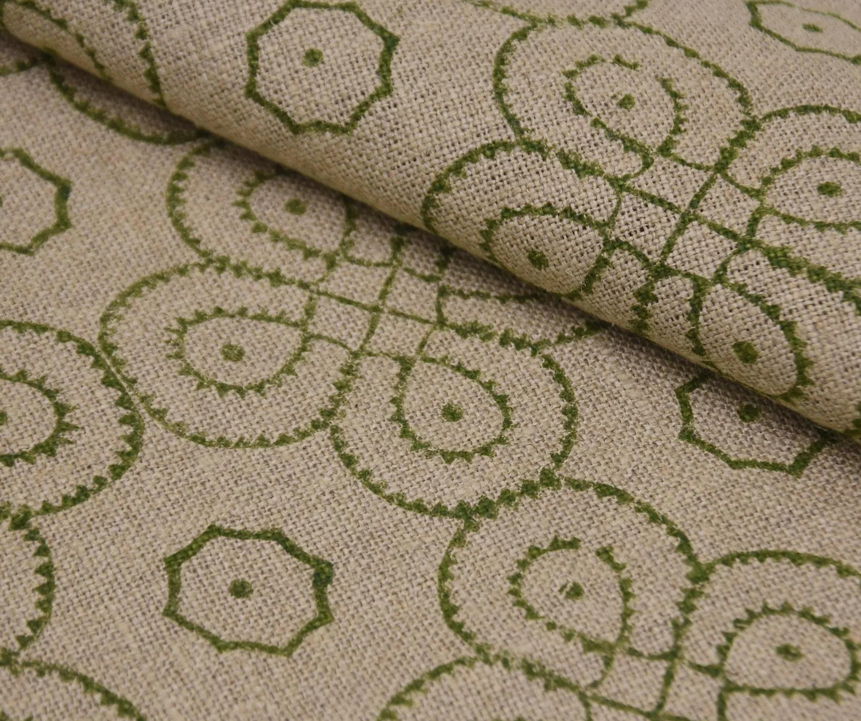 Linen Block Print Fabric 58 Inch Width Heavy Linen Natural Base Color Curtains and Drapes Upholstery Pillow Covers Tablecloths and Runners Bedding Tote Bag by Fabritual