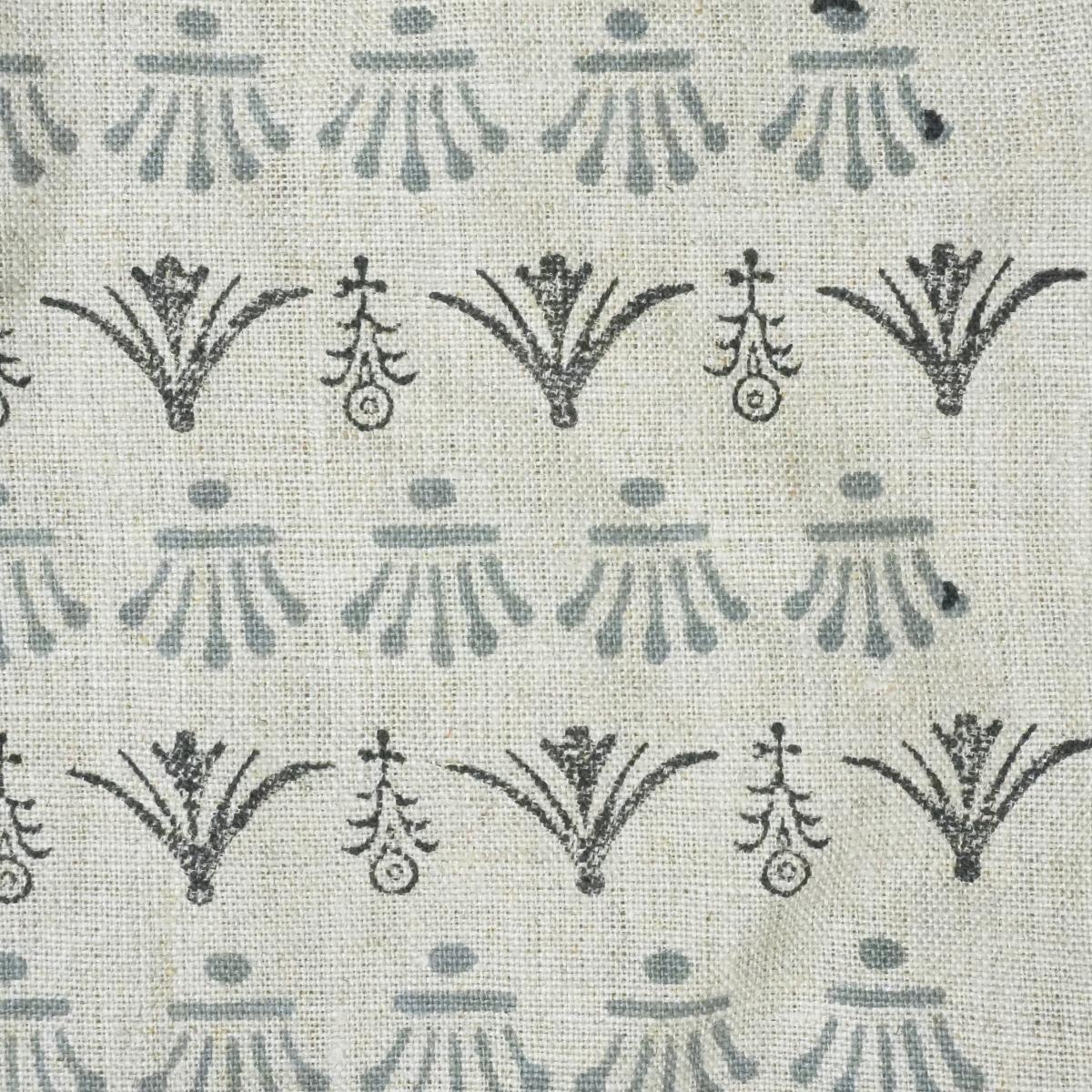 Handcrafted 100% Pure Linen Fabric with Block Print in Gray for Cushions & Windowpanes – Hastakala