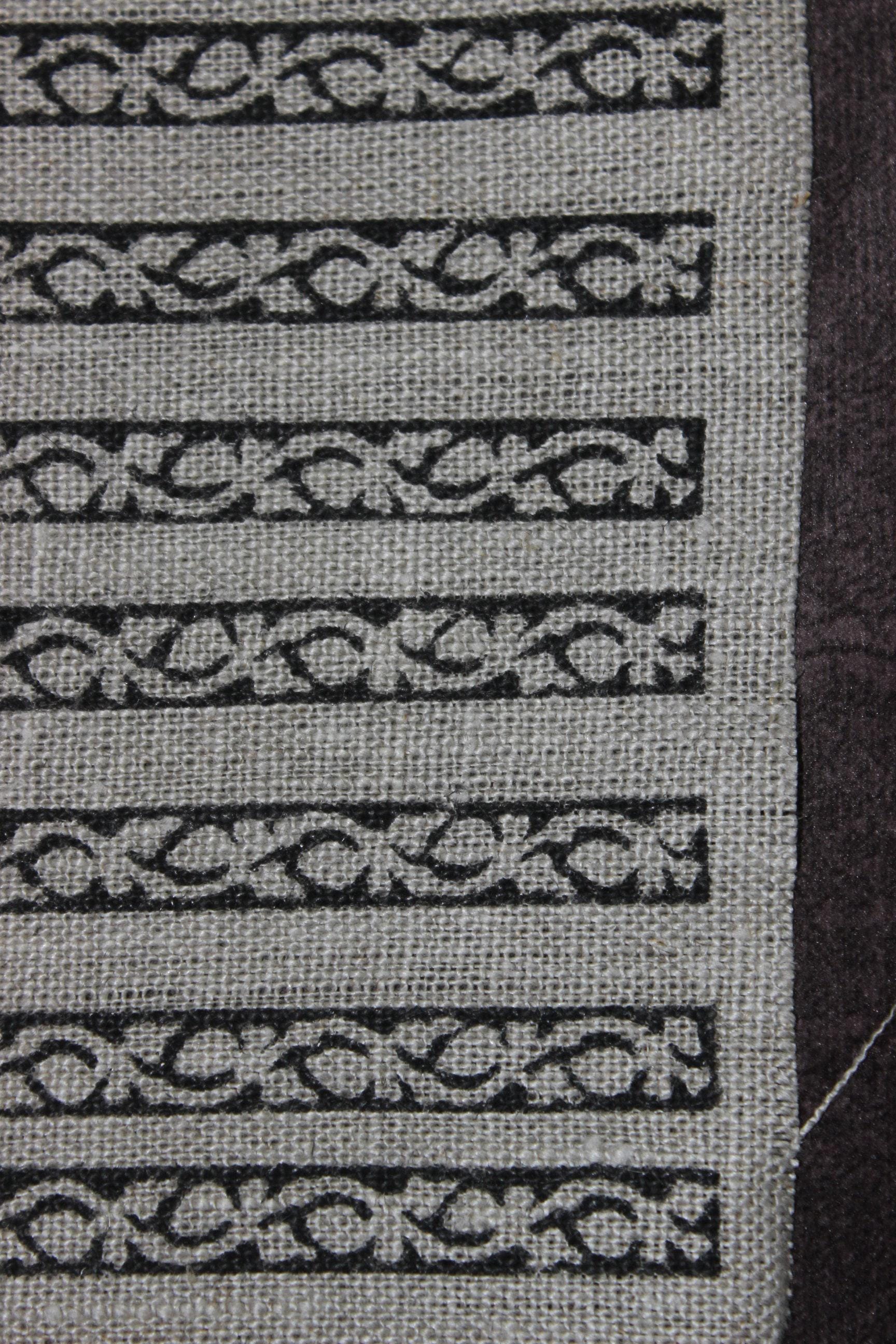 Indian Designer Hand Block Printed Black and Gray Thick Linen Fabric with Striped Pattern - TRILANE