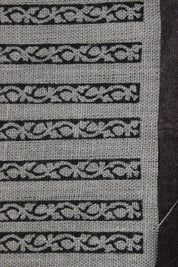Indian Designer Hand Block Printed Black and Gray Thick Linen Fabric with Striped Pattern - TRILANE