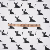 Handmade Black Cat Block Printed Throw Thick Cotton White Fabric for Halloween Cushion Decor
