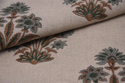 Linen Block Print Fabric 58 Inch Width Medium Weight Linen Natural Base Color Curtains and Drapes Upholstery Handmade Art Pillow Covers Tablecloths and Runners Bedding Tote Bag Lampshades by Fabritual