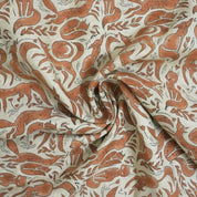 Handcrafted Indian Block Printed Premium Pure Linen Brown and Pastel Gray Animal 58" Wide Fabric – Gehravan