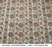 Linen Block Print Fabric 58 Inch Width Heavy Weight Linen Natural Base Color Curtains and Drapes Upholstery Handmade Art Pillow Covers Tablecloths and Runners Bedding Tote Bag Lampshades Napkins by Fabritual