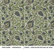 LINEN BLEND NATURAL HAND BLOCK PRINT FABRIC FOR CUSHION PILLOW AND DRAPERY LINENS - HAWAMAHAL