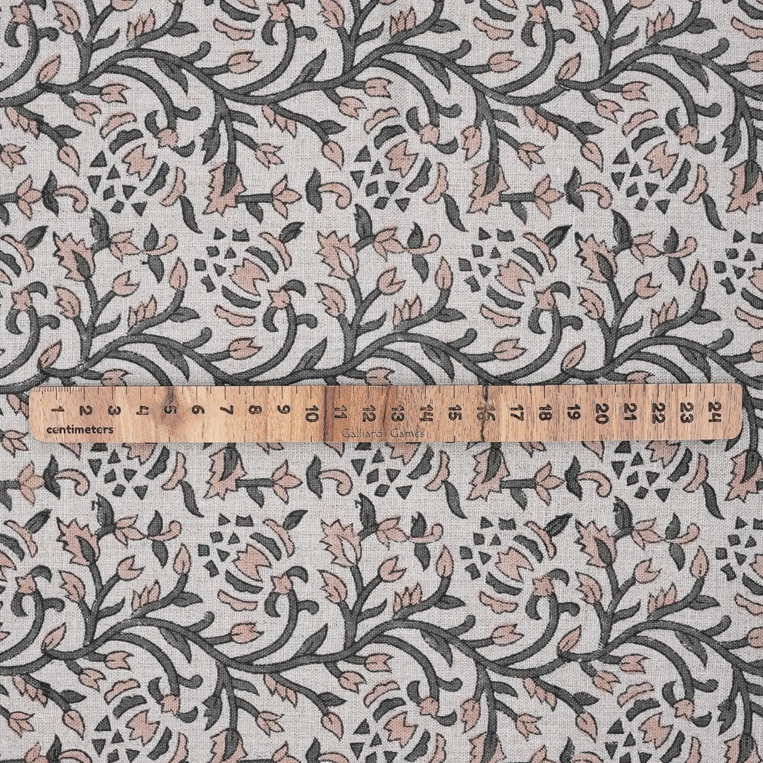 Handcrafted Gray Floral Cushion and Roman Shade Pure Linen Fabric for Farmhouse Decor - Suhana Bel