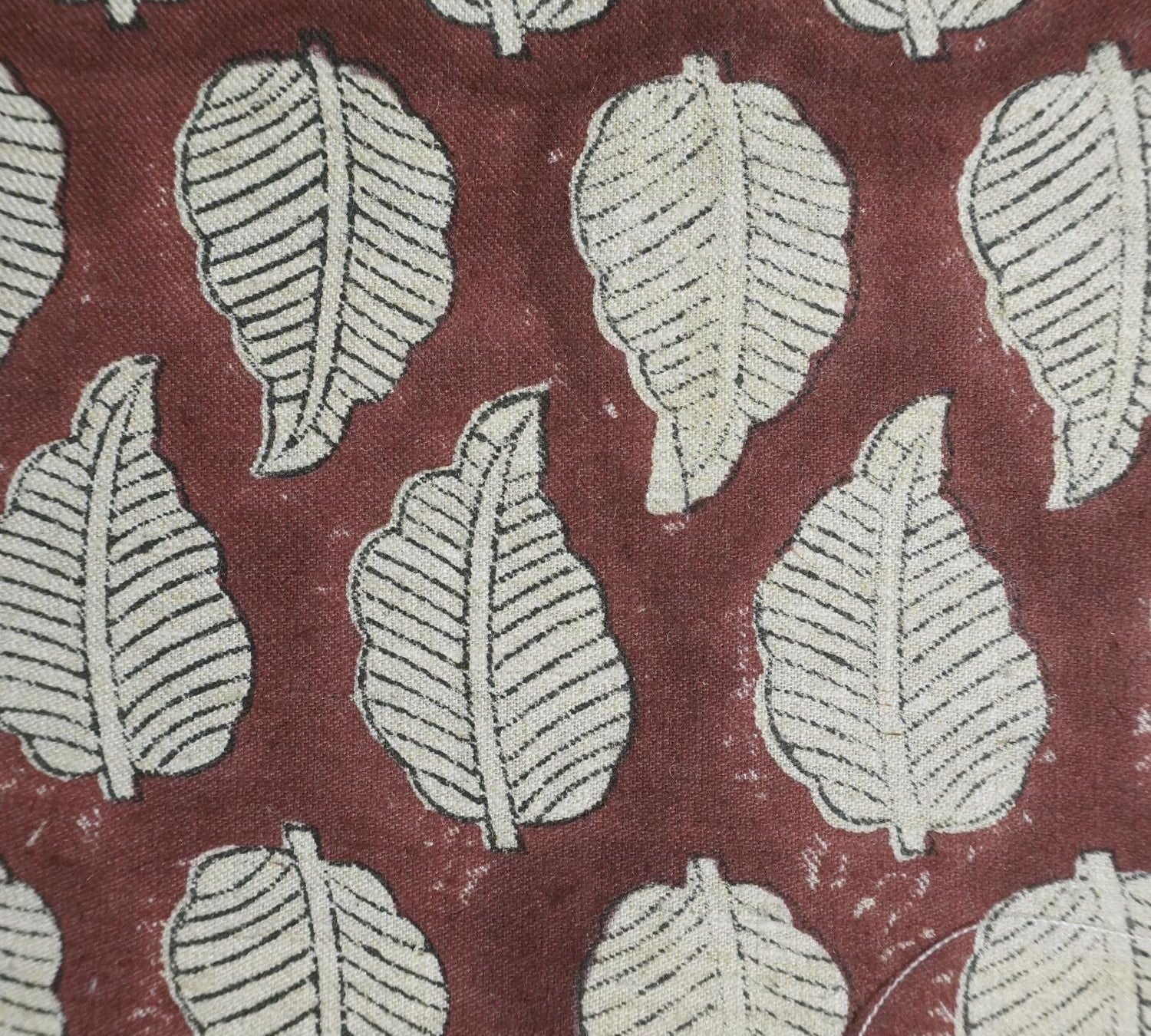 Linen Block Print Fabric Linen Blend 58 Inch Width Light Weight Linen Natural Base Color Curtains and Drapes Upholstery Handmade Art Pillow Covers Tablecloths and Runners Bedding Tote Bag Napkins by Fabritual