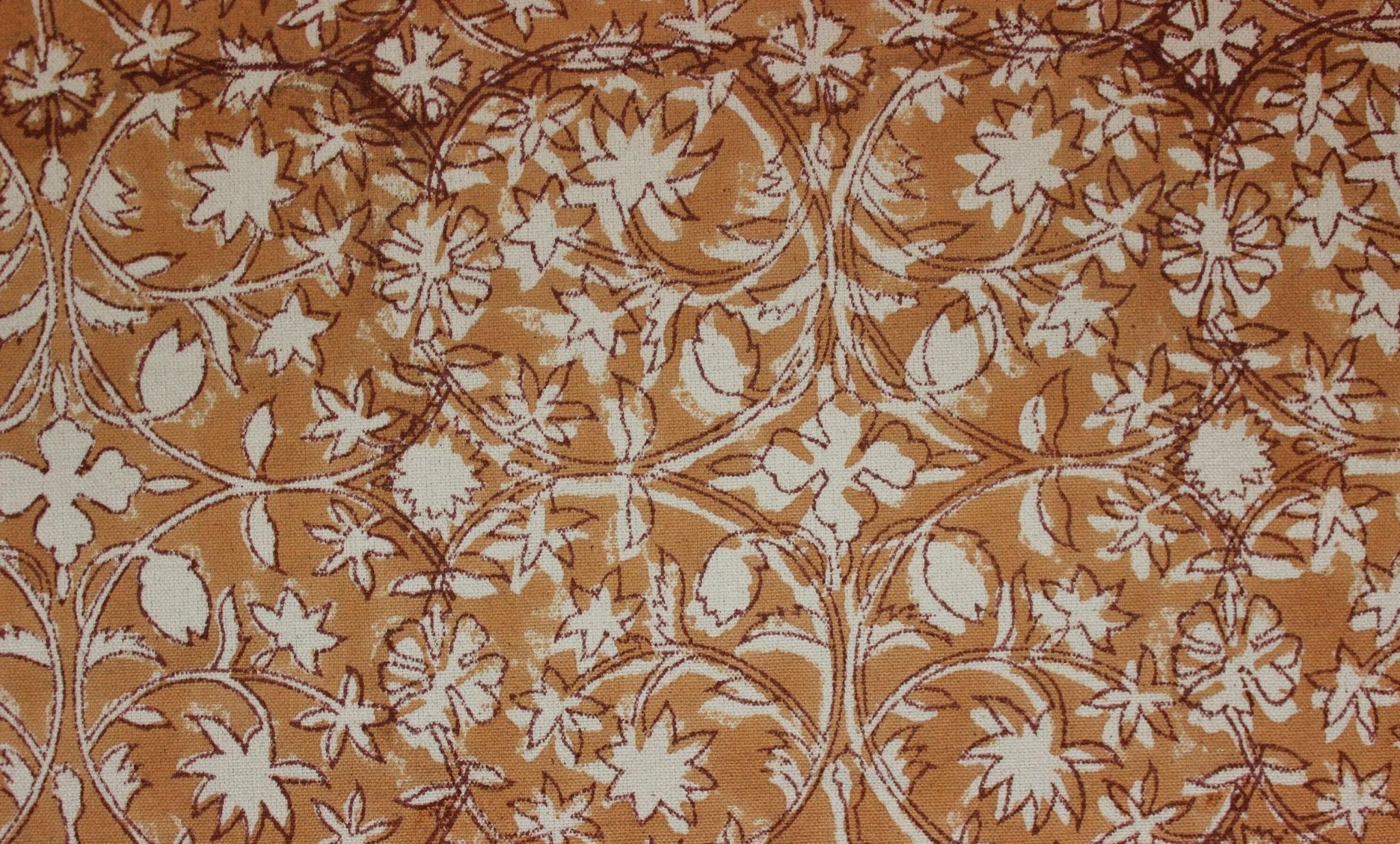 Cotton Block Print Fabric 50 Inch Width Medium Weight Duck Canvas Beige Base Color Curtains and Drapes Pillow Covers Tablecloths and Runners Bedding Tote Bag Napkins by Fabritual