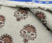 Linen Block Print Fabric 58 Inch Width Medium Weight Linen Natural Base Color Curtains and Drapes Upholstery Handmade Art Pillow Covers Tablecloths and Runners Bedding Tote Bag Lampshades Napkins